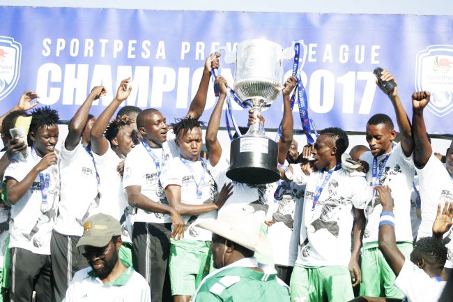 Gor Mahia players celebrate after winning the Kenya Premier League. (Photo by Shutterspeed)